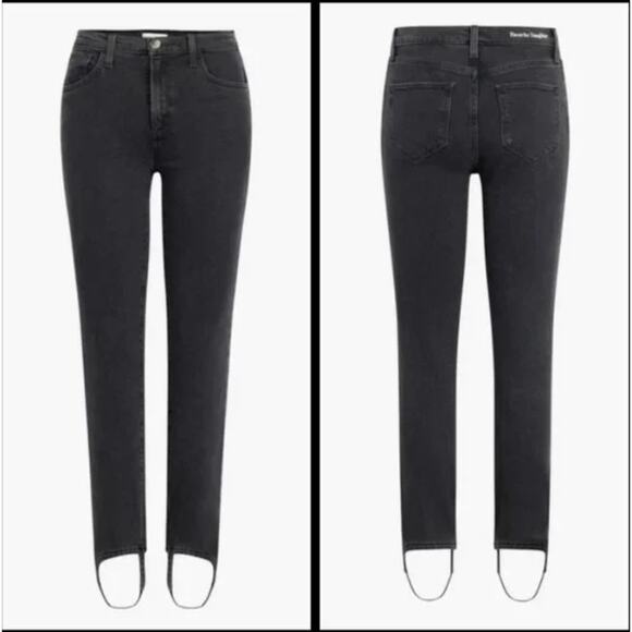 New Favorite Daughter Evelyn High Rise Straight Leg Stirrup Jeans Storm Black - Picture 3 of 10